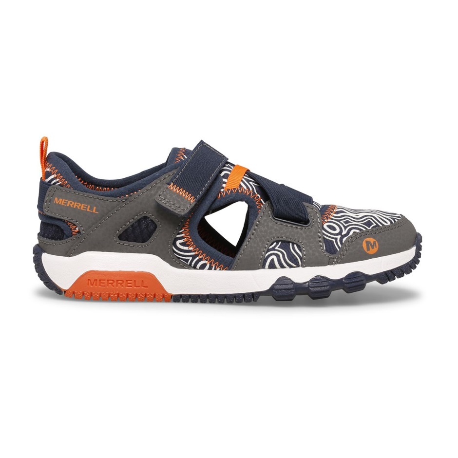 Sandalia Merrell Gris Azul Marino Para Niños Pequeños Hydro Free Roam Chroma Monarca
